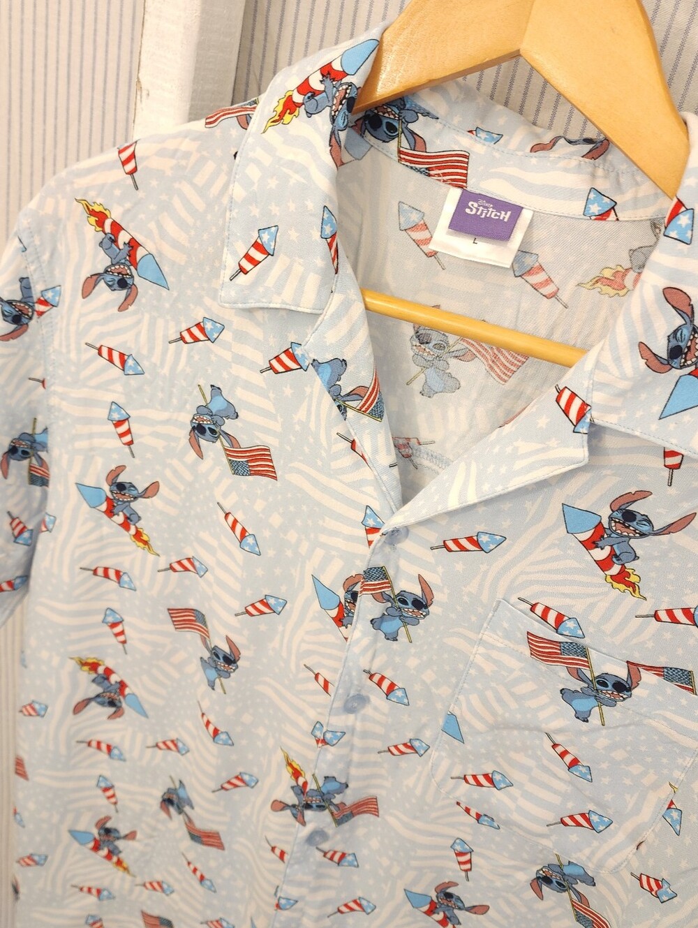 Patriotic Mens Disney Stitch 4th of July Button Up